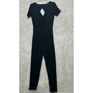 Asos Jumpsuit Women's Size 6 Black Full Leg keyhole ‎ Stretch Short Sleeve